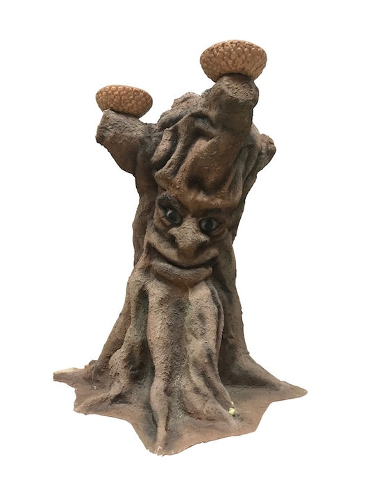 Baumstamm mit Eichelkappen / Tree trunk with face and acorn caps