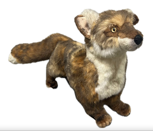 Fuchs mit Kopfbewegung auf 4 Pfoten - Kunstfell handcoloriert