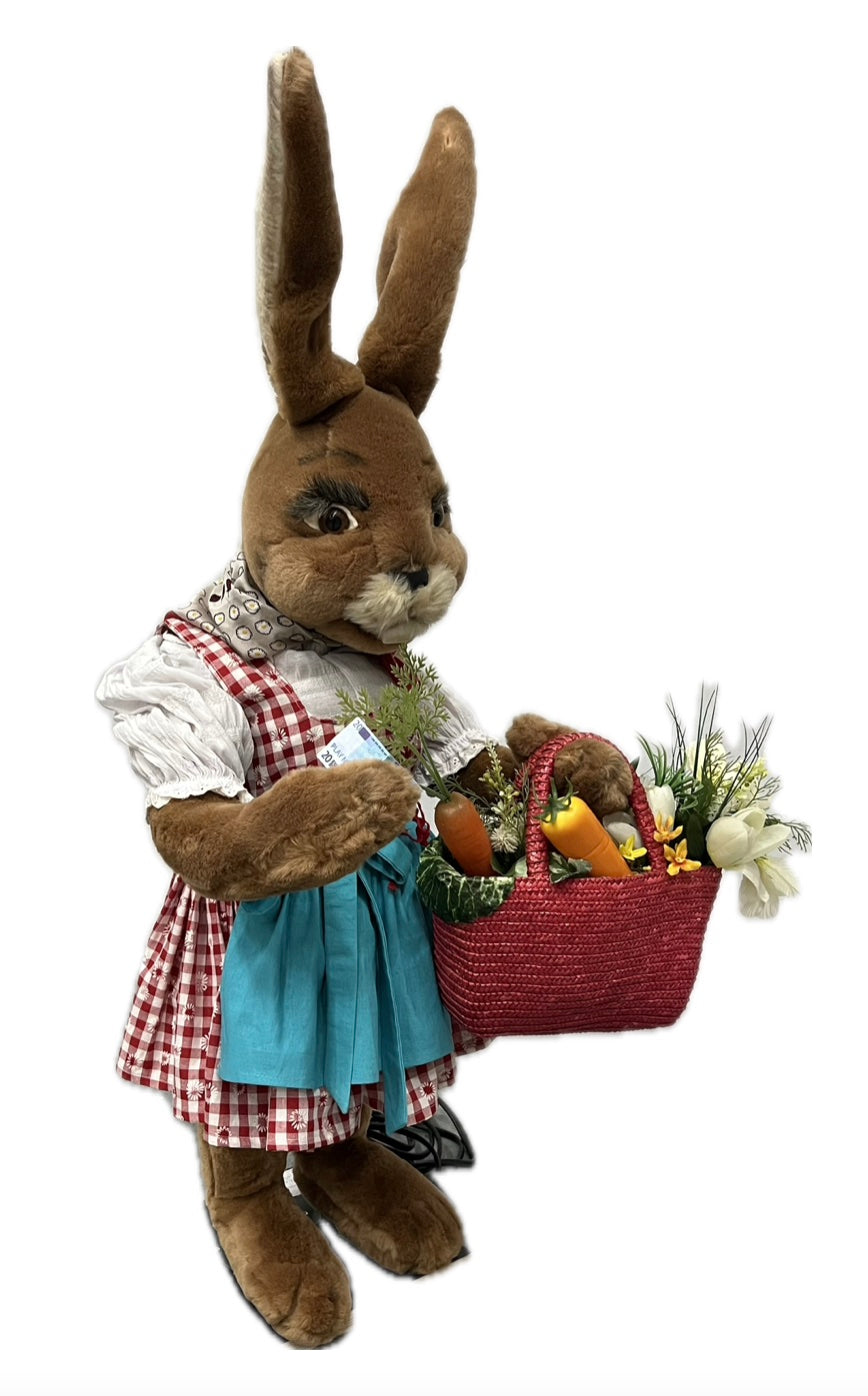 Rabbit with vegetables in a shopping basket