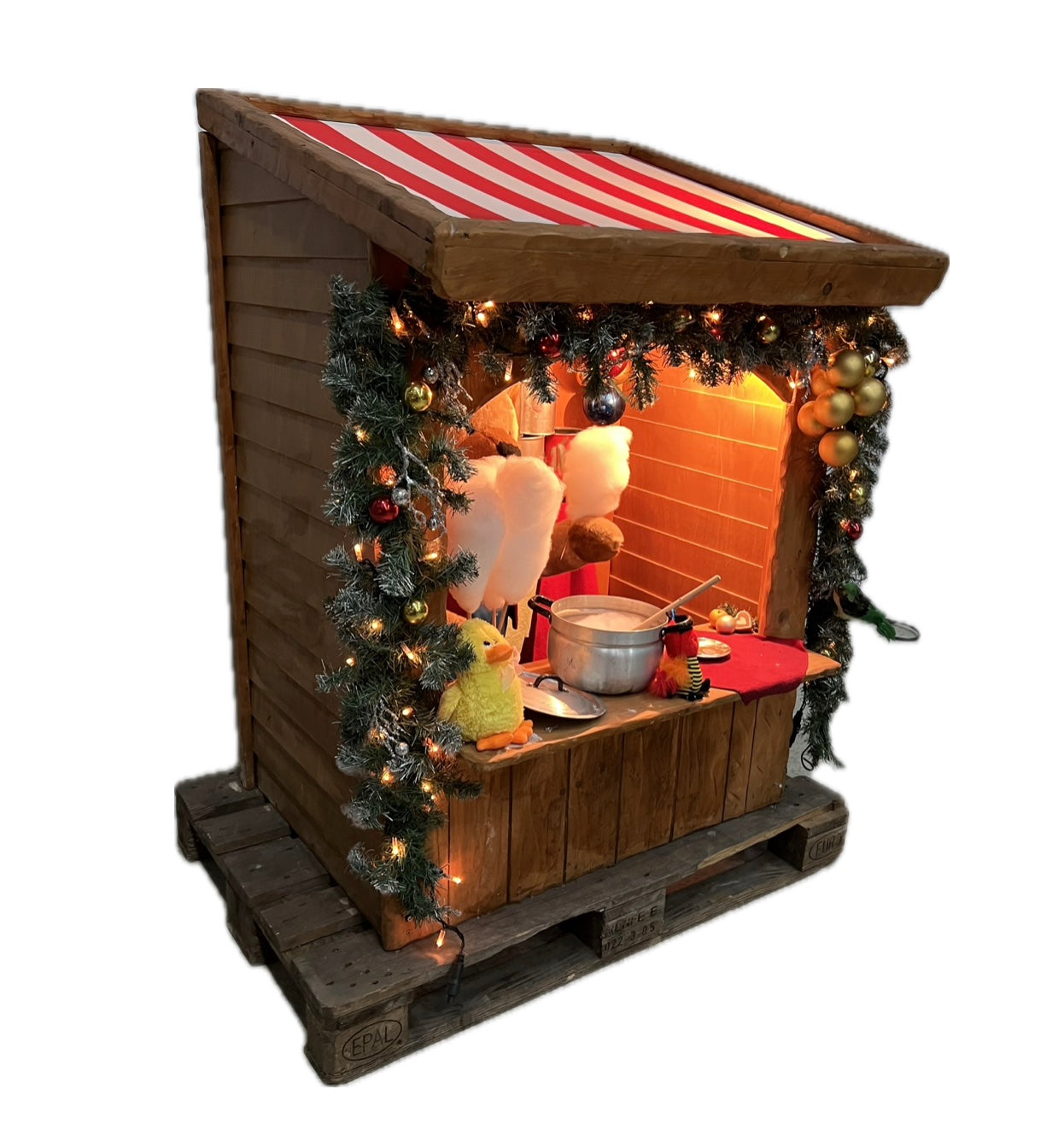 Dekorations-Marktstand Zuckerwattenverkauf mit Teddybär als Betreiber