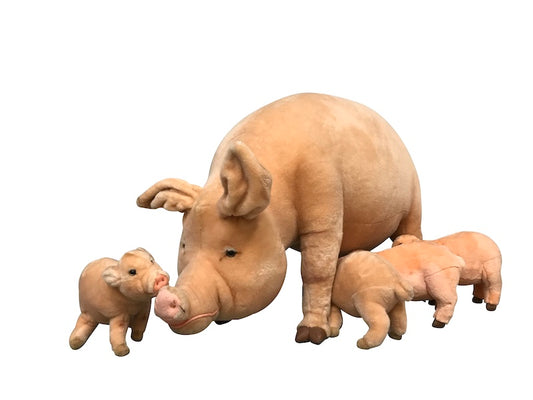 Schwein / Sau mit 3 Ferkeln Schweinefamilie (unbewegliche Plüschtiere)