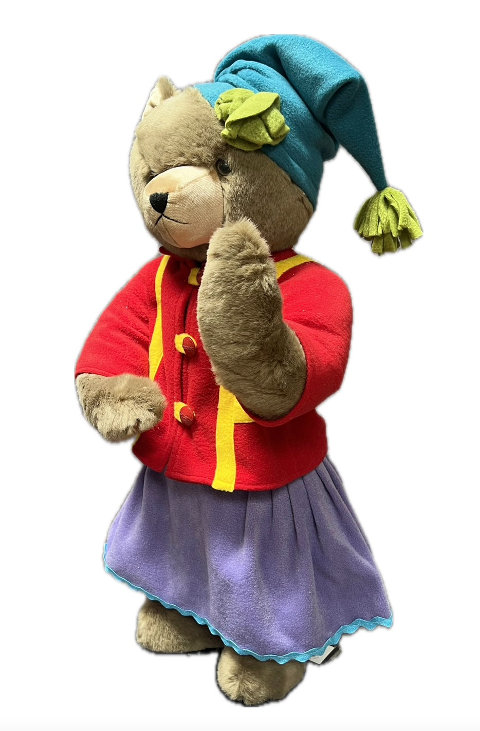 Teddybär-Mädchen mit bunter Winterkleidung